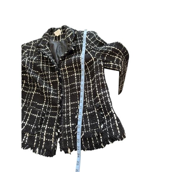 Vintage Blazer Women's Black White Tweed Twee Fringe Dressy Office Work Size 12 - Picture 13 of 13